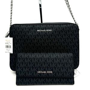 Michael Kors Large Jet Set Item EW Crossbody Bag & Large Trifold Wallet Black